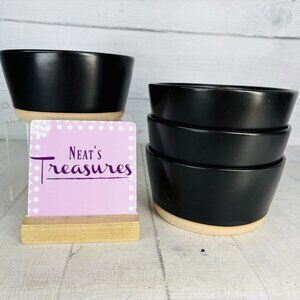 Simply Perfect Solid Black Stackable Large Uniquely-Shaped Ceramic Bowls Set 4